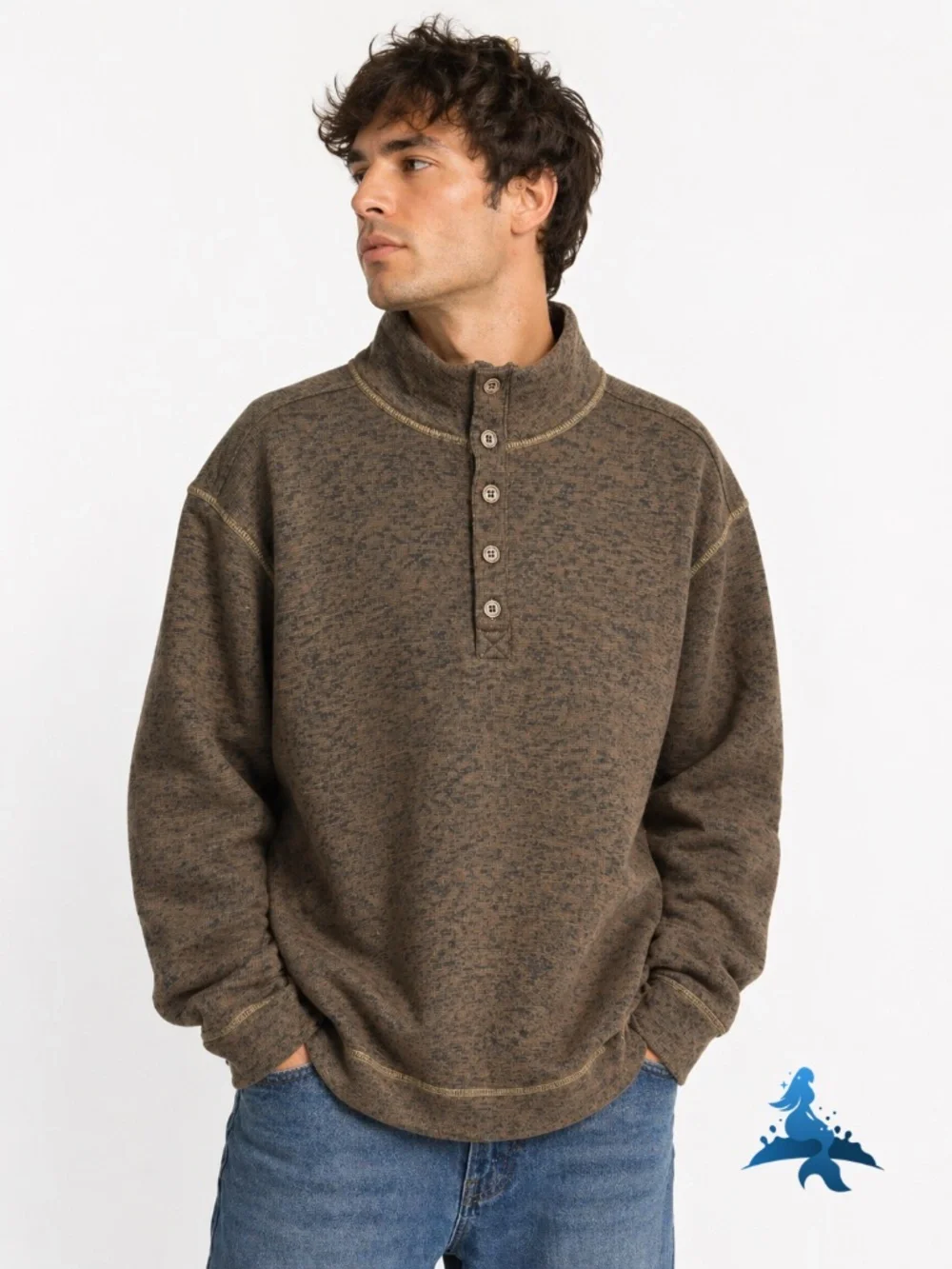 1305 Weatherproof Vintage Mock Neck Henley Sweater Pullover – XL – Brown - Picture 2 of 15